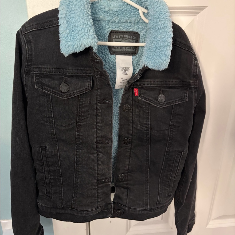 Levi's Charcoal Jacket with Sky Blue Sherpa Lining